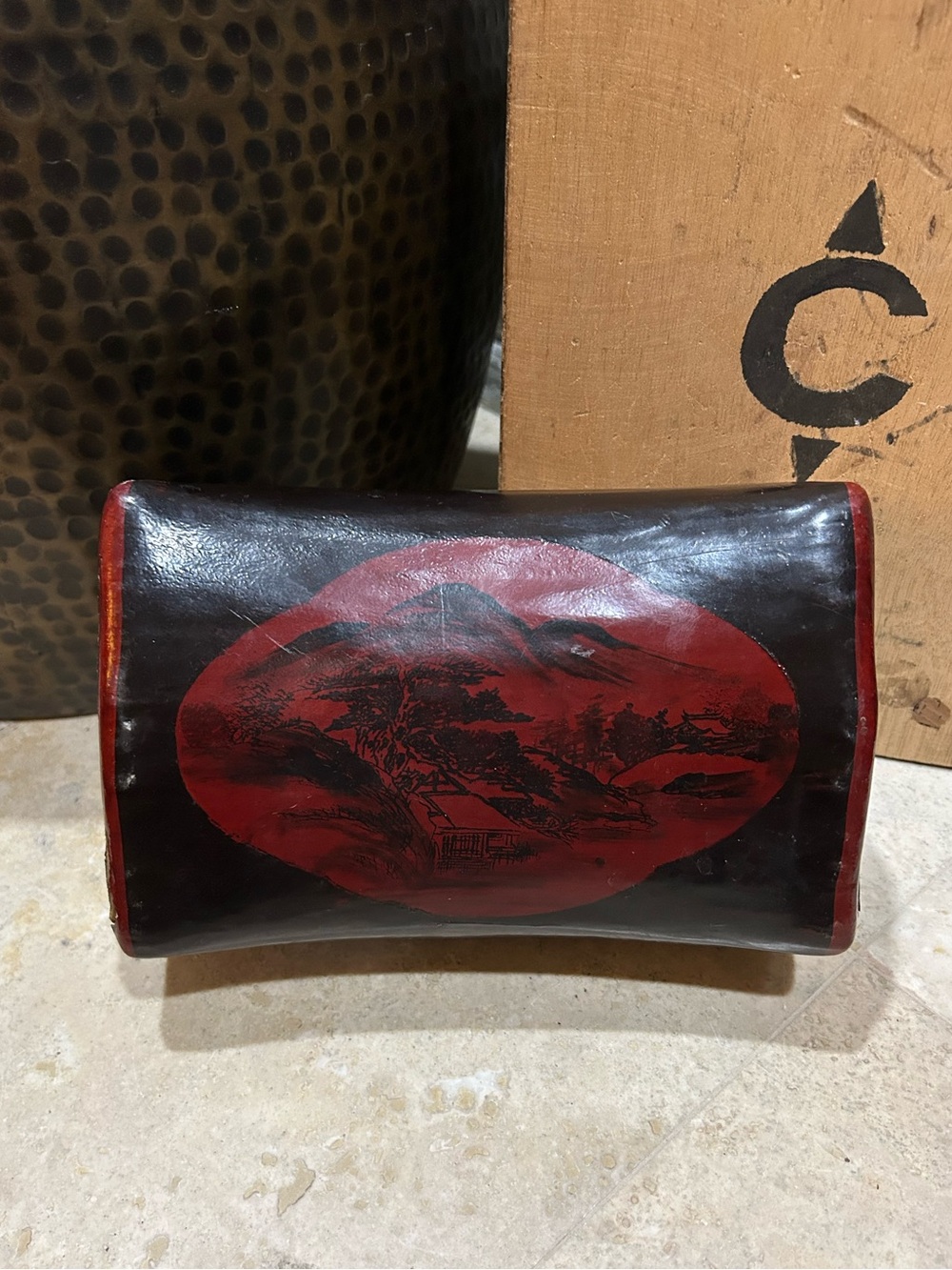 antique East Asian lacquered hard neck pillow opium pillow geisha's takamakura